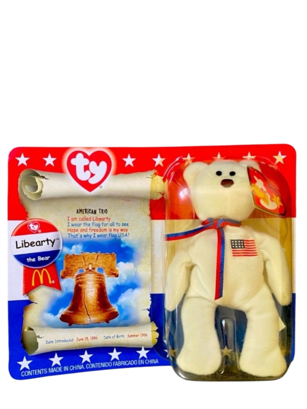 VINTAGE TY McDonald's Beanie
NEW  Baby "Liberty The Bear" 1996 White